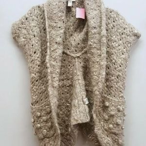 NWT ANN TAYLOR LOFT Size Petite XL Beige Oatmeal Open Front Wool Alpaca Sweater